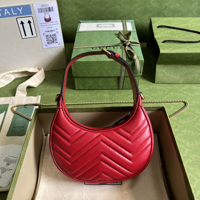 2022 GG original calfskin marmont half-moon-shaped mini bag 699514 red