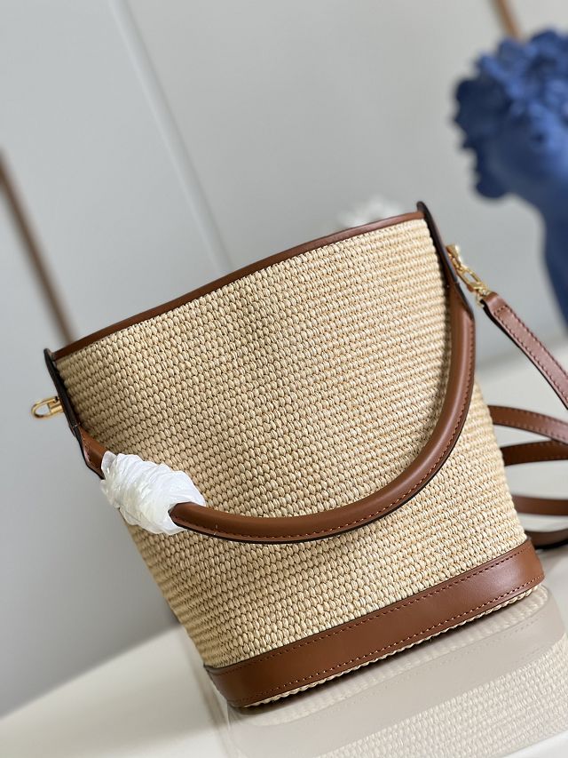 Louis vuitton raffia petit bucket bag M59962 caramel