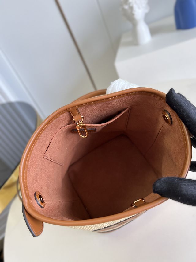 Louis vuitton raffia petit bucket bag M59962 caramel