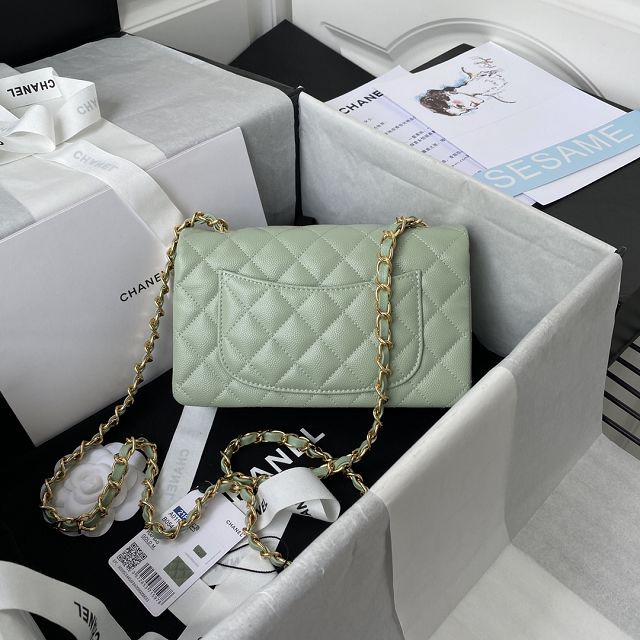 CC original fine-grained calfskin mini flap bag A69900 light green