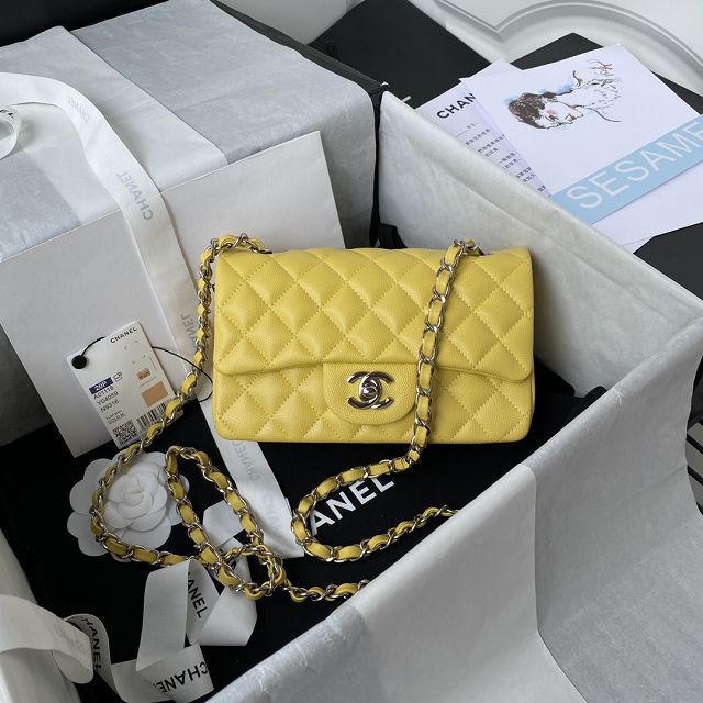 CC original fine-grained calfskin mini flap bag A69900 yellow