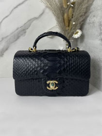 CC original python leather mini top handle flap bag AS2431 black