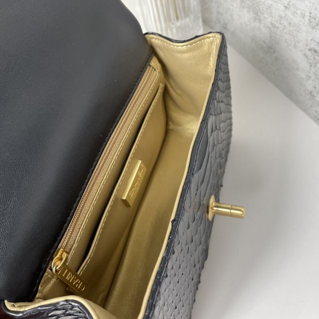 CC original python leather mini top handle flap bag AS2431 black