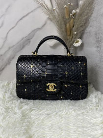 CC original python leather mini top handle flap bag AS2431 black&gold