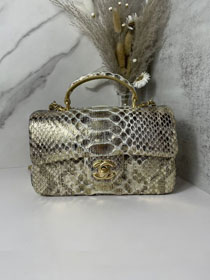 CC original python leather mini top handle flap bag AS2431 light gold