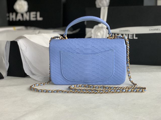 CC original python leather mini top handle flap bag AS2431 blue