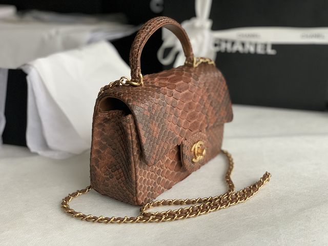 CC original python leather mini top handle flap bag AS2431 brown