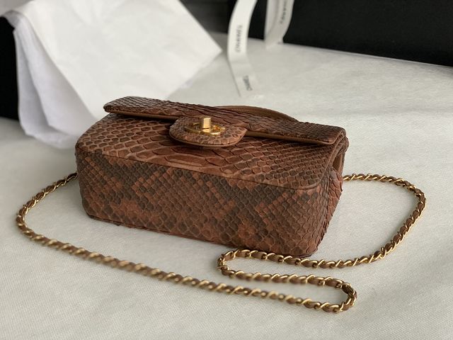 CC original python leather mini top handle flap bag AS2431 brown