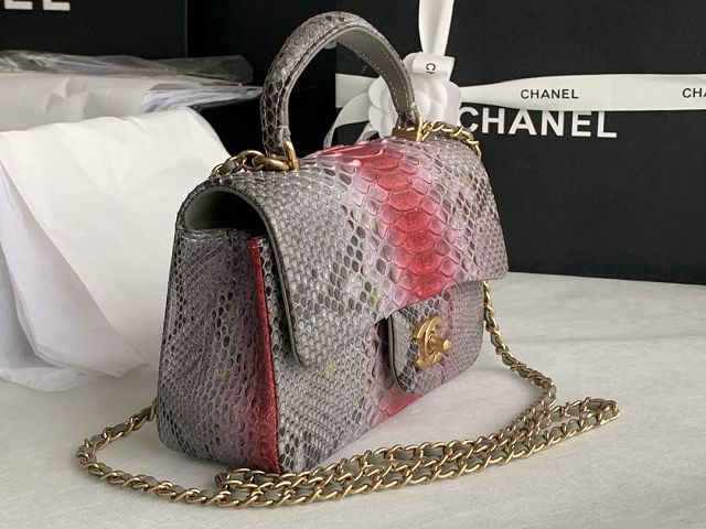 CC original python leather mini top handle flap bag AS2431 grey&red