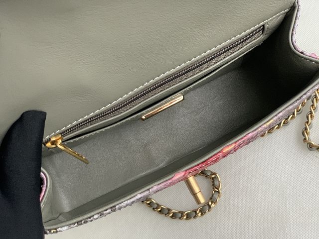 CC original python leather mini top handle flap bag AS2431 grey&red