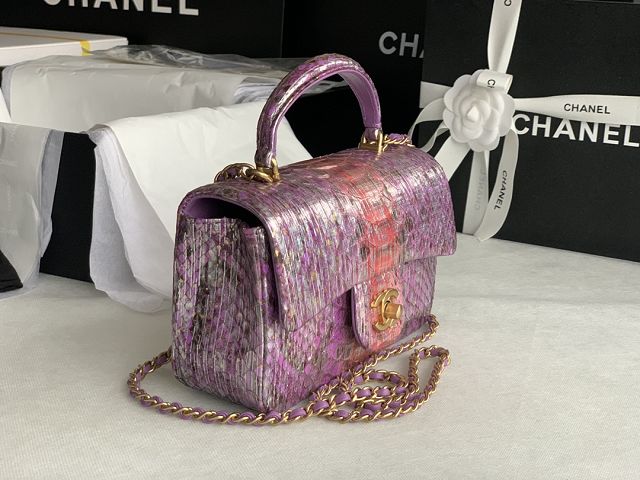 CC original python leather mini top handle flap bag AS2431 light purple