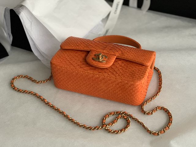 CC original python leather mini top handle flap bag AS2431 orange