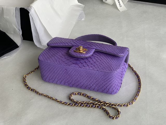 CC original python leather mini top handle flap bag AS2431 purple