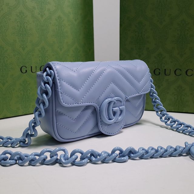 2022 GG original calfskin marmont belt bag 699757 light blue