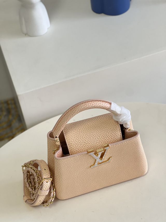Louis vuitton original calfskin capucines mini handbag M59850 light yellow