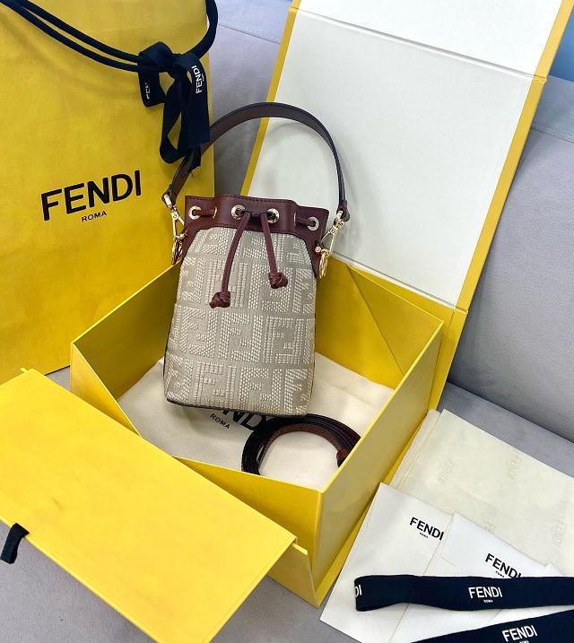 Fendi canvas small mon tresor bucket bag 8BS010 burgundy