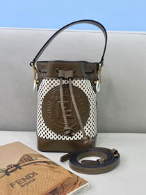 Fendi original calfskin small mon tresor bucket bag 8BS010-2 khaki&white