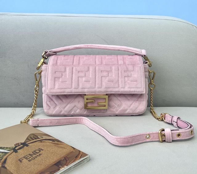 Fendi original velvet medium baguette bag 8BR600 pink