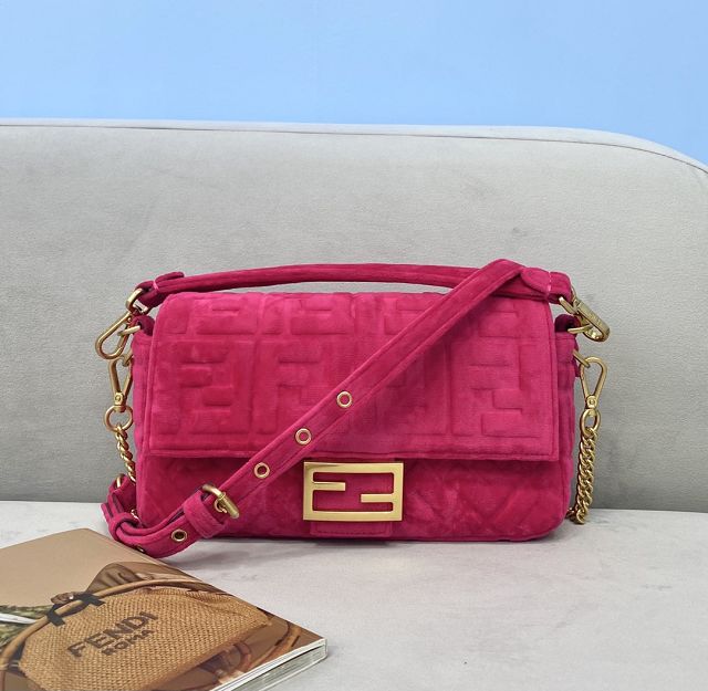 Fendi original velvet medium baguette bag 8BR600 rose red