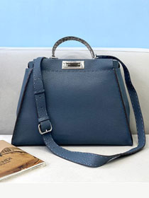 Fendi original grained calfskin medium peekaboo bag 8BN240-3 navy blue
