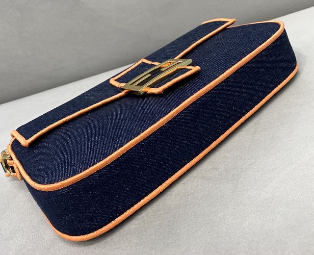 Fendi original denim medium baguette bag 8BR600 dark blue&orange