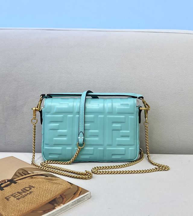 Fendi original lambskin mini baguette bag 8BS017 sky blue