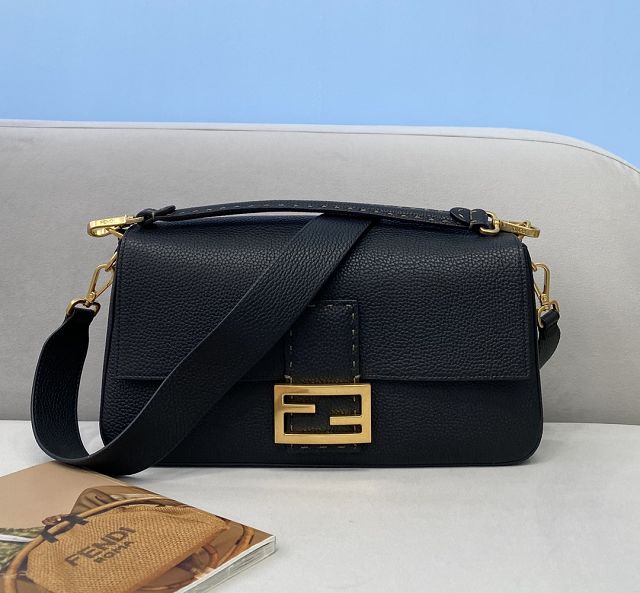 Fendi original grained calfskin large baguette bag 8BR795 black