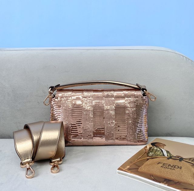 Fendi sequins medium baguette bag 8BR600 rose gold