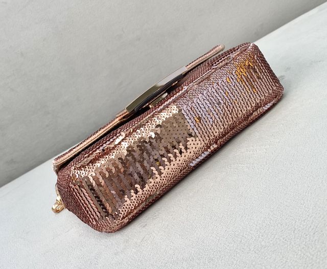 Fendi sequins mini baguette bag 8BS017 rose gold