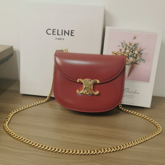 Celine original calfskin teen besace triomphe chain bag 110412 carmin