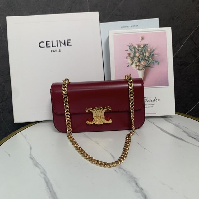 Celine original calfskin triomphe chain shoulder bag 197993 carmin