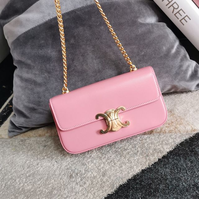 Celine original calfskin triomphe chain shoulder bag 197993 pink