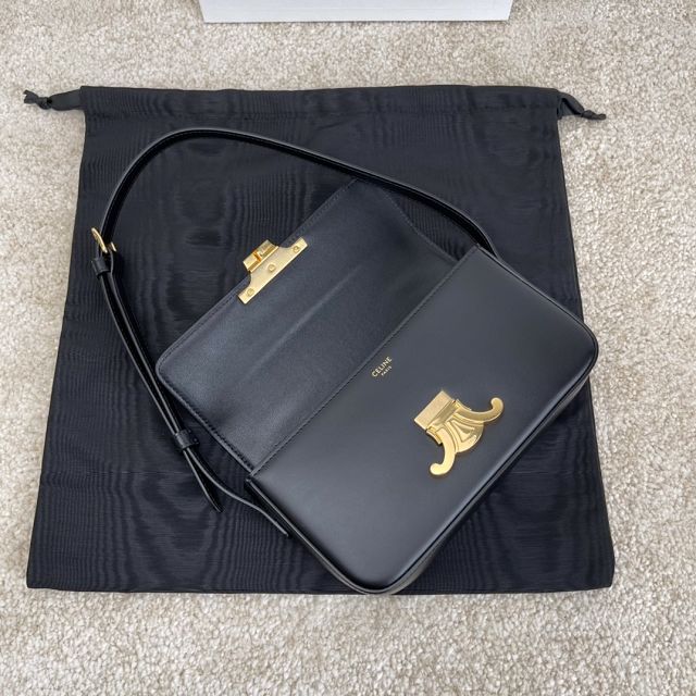 Celine original calfskin triomphe shoulder bag 194143 black