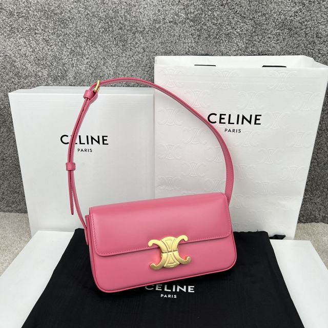 Celine original calfskin triomphe shoulder bag 194143 pink