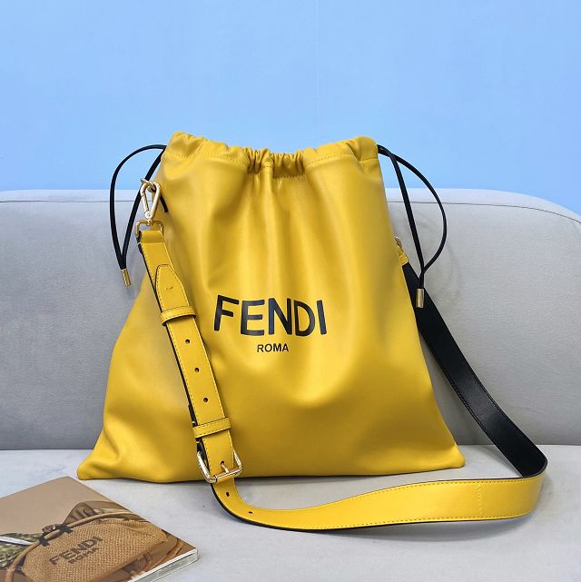 Fendi original calfskin large drawstring bag 8BH352 yellow