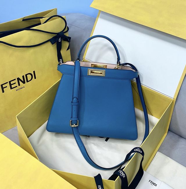 Fendi original calfskin medium peekaboo ISeeU bag 8BN321 blue