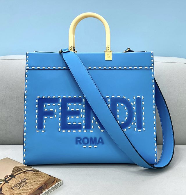 Fendi original calfskin medium sunshine shopper bag 8BH386 blue