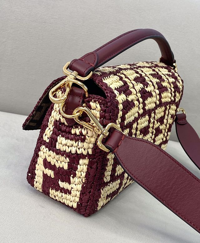 Fendi original raffia medium baguette bag 8BR600 bordeaux