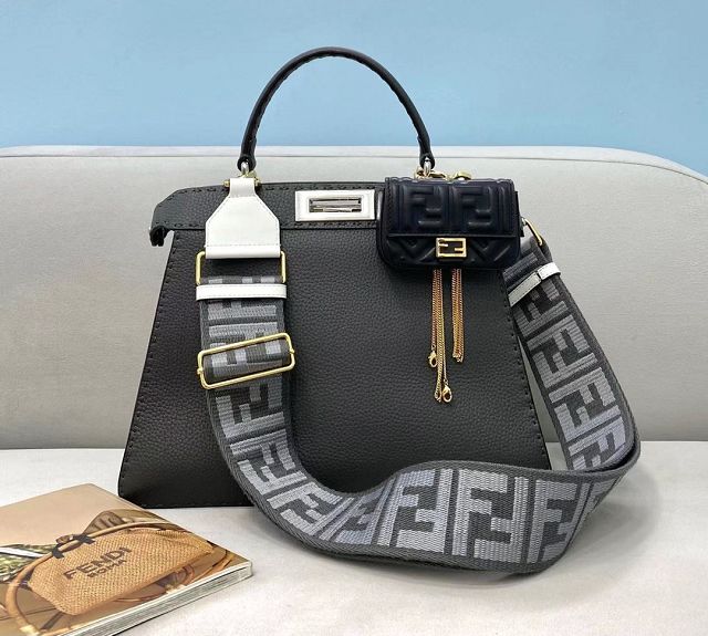 Fendi original grained calfskin medium peekaboo ISeeU bag 8BN321 dark grey