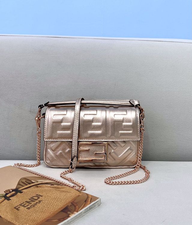 Fendi original lambskin mini baguette bag 8BS017 rose gold