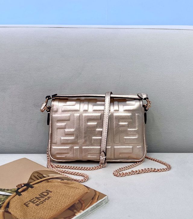 Fendi original lambskin mini baguette bag 8BS017 rose gold