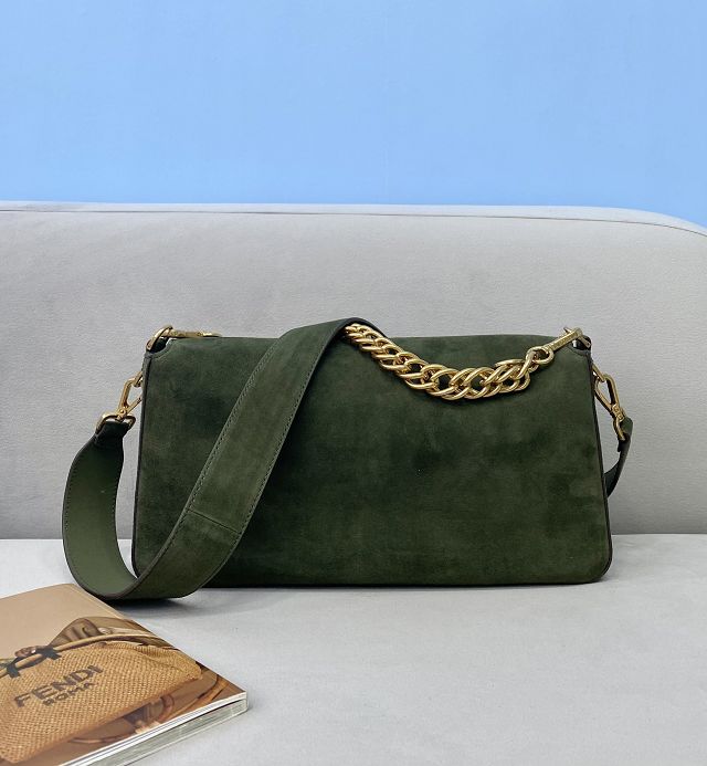 Fendi original suede large baguette bag 8BR795 green