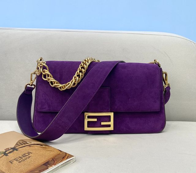 Fendi original suede large baguette bag 8BR795 purple