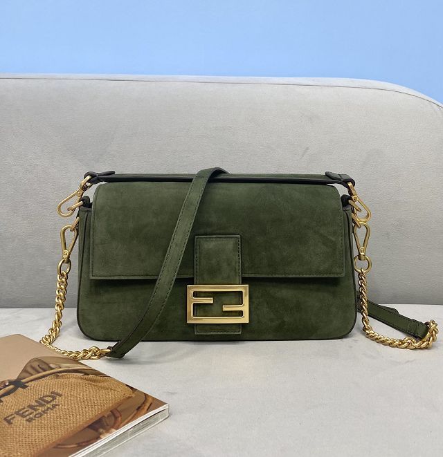 Fendi original suede medium baguette bag 8BR600 green