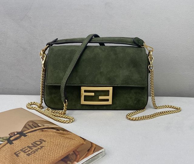 Fendi original suede mini baguette bag 8BS017 green