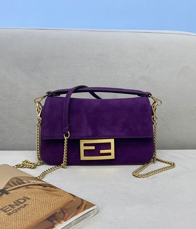 Fendi original suede mini baguette bag 8BS017 purple