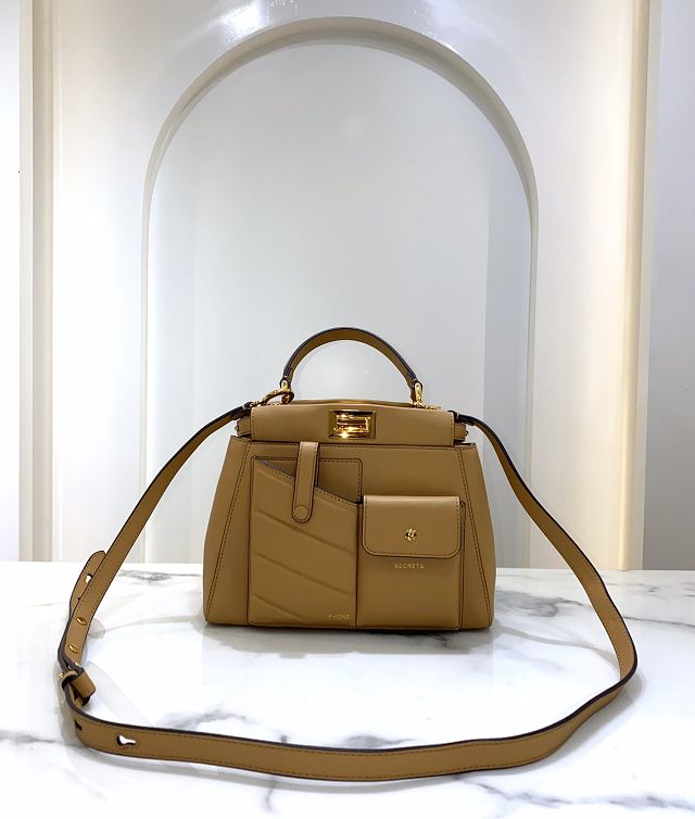 Fendi original calfskin small peekaboo bag 8BN244A coffee