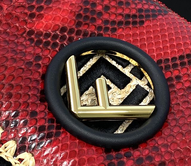 Fendi original python leather kan I F medium flap bag 8BT284 red