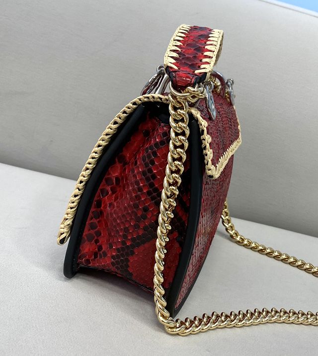 Fendi original python leather kan I F small flap bag 8BT286 red