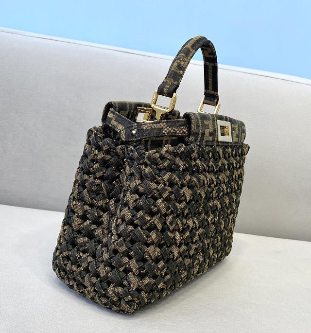 Fendi tweed small peekaboo bag 8BN244 dark brown